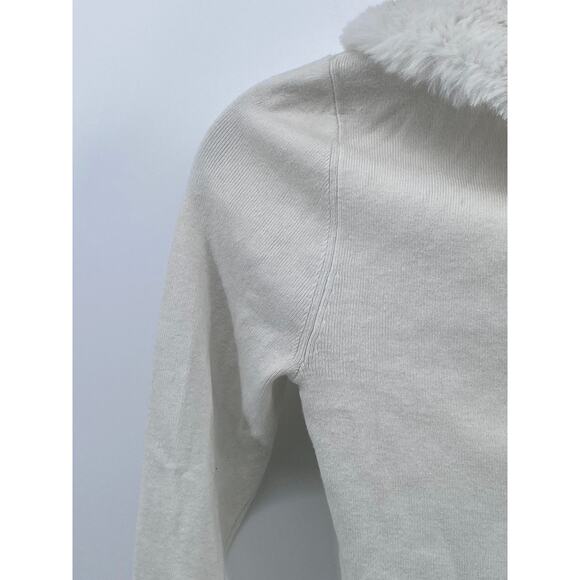 SUNDAY BEST Women's White Faux-Fur Button-Up Cropped Sweater Top SZ 2XS - Picture 6 of 12